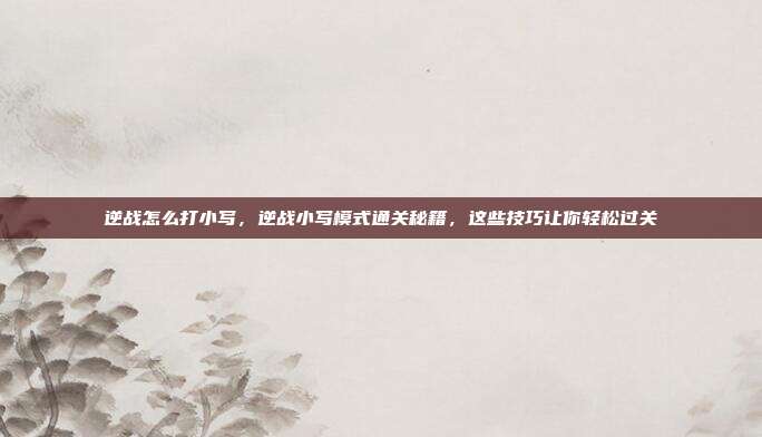 逆战怎么打小写,逆战小写模式通关秘籍,这些技巧让你轻松过关