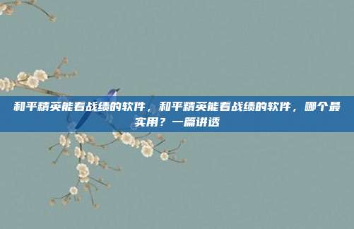和平精英能看战绩的软件,和平精英能看战绩的软件,哪个最实用?一篇讲透