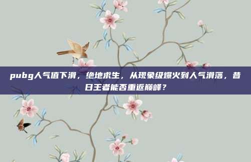 pubg人气值下滑,绝地求生,从现象级爆火到人气滑落,昔日王者能否重返巅峰?