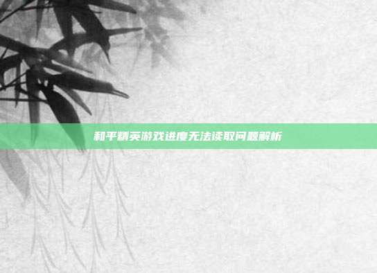 和平精英游戏进度无法读取问题解析