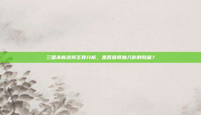 三国杀新武将王异分析,是否值得加入你的收藏?