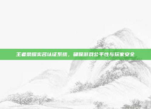 王者荣耀实名认证系统,确保游戏公平性与玩家安全