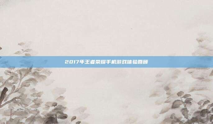 2017年王者荣耀手机游戏体验回顾