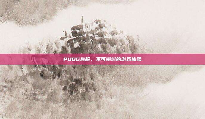 PUBG台服,不可错过的游戏体验