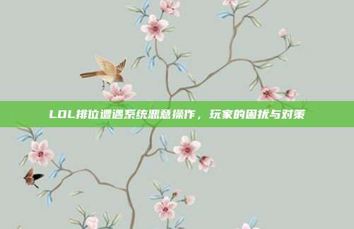 LOL排位遭遇系统恶意操作,玩家的困扰与对策