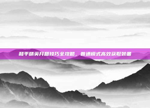 和平精英开箱技巧全攻略,普通模式高效获取装备
