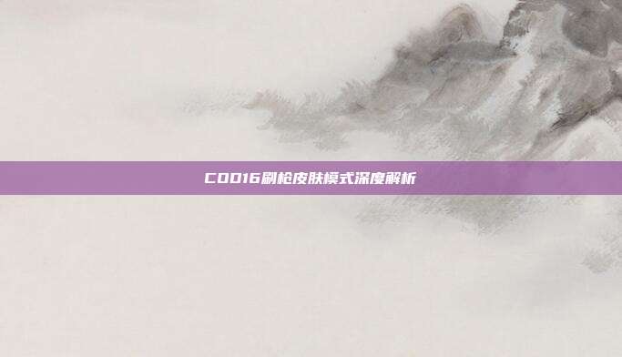 COD16刷枪皮肤模式深度解析