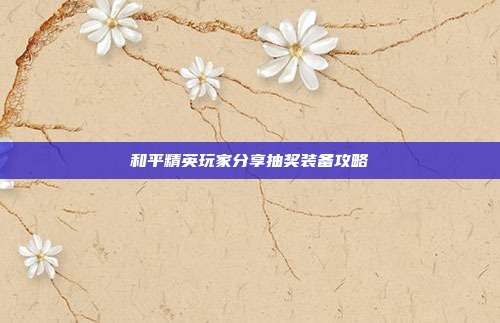 和平精英玩家分享抽奖装备攻略