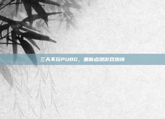 三天不玩PUBG,重新点燃游戏热情