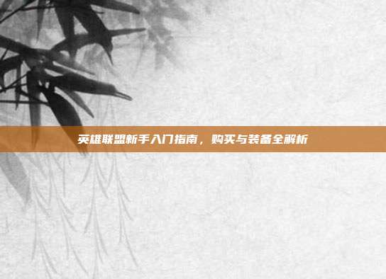 英雄联盟新手入门指南,购买与装备全解析