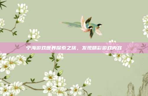 宁海游戏世界探索之旅,发现精彩游戏内容
