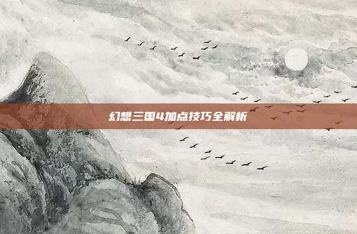 幻想三国4加点技巧全解析