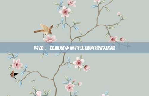 钓鱼,在自然中寻找生活真谛的旅程