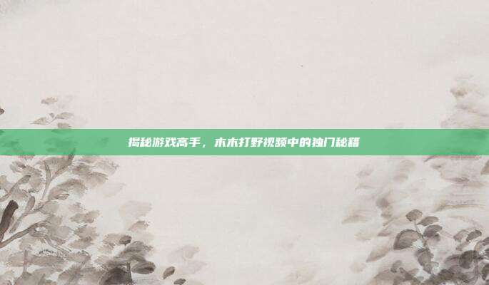揭秘游戏高手,木木打野视频中的独门秘籍