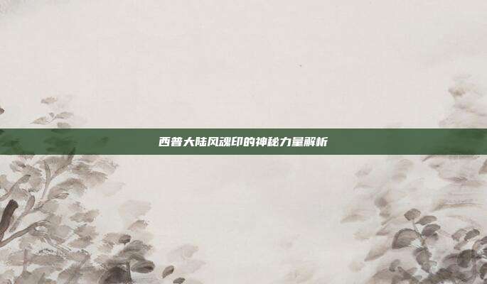 西普大陆风魂印的神秘力量解析