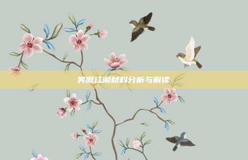 笑傲江湖材料分析与解读