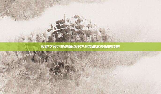 火炬之光2双枪加点技巧与装备高效利用攻略