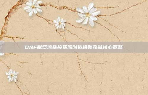 DNF献祭流掌控资源创造极致收益核心策略