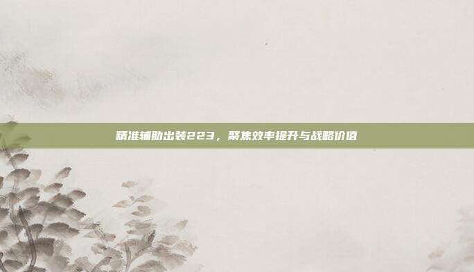 精准辅助出装223,聚焦效率提升与战略价值