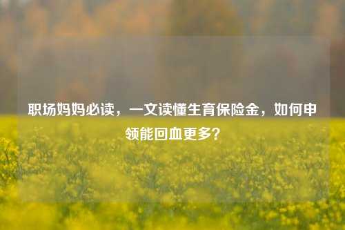 职场妈妈必读,一文读懂生育保险金,如何申领能回血更多?